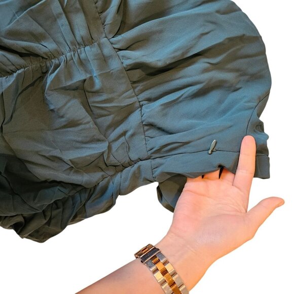 Andree By Unit 2X Dress Dark‎ Teal Chiffon Layered Longsleeve Blue Green Lined - Picture 12 of 13